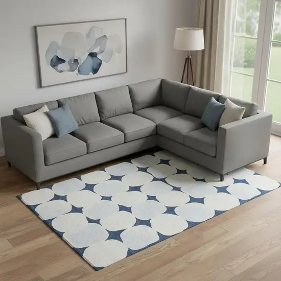 Navy Blue And Ivory Abstract Geometric Washable Area Rug With UV Protection Photo 1