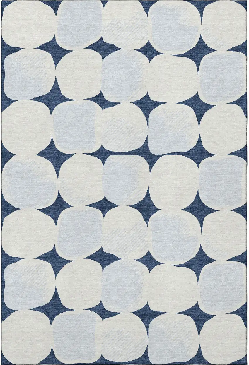Navy Blue And Ivory Abstract Geometric Washable Area Rug With UV Protection Photo 4