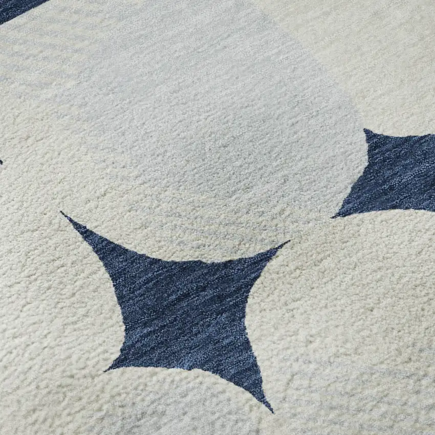 Navy Blue And Ivory Abstract Geometric Washable Area Rug With UV Protection Photo 9