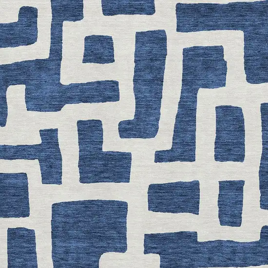 Navy Blue And Ivory Abstract Geometric Washable Area Rug With UV Protection Photo 3