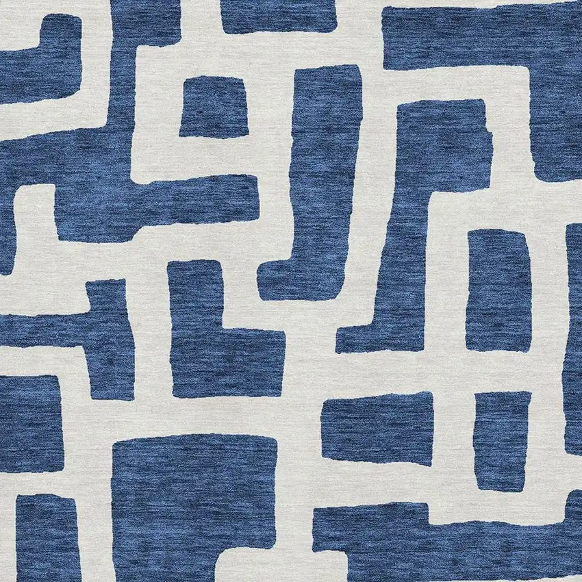 Navy Blue And Ivory Abstract Geometric Washable Area Rug With UV Protection Photo 3