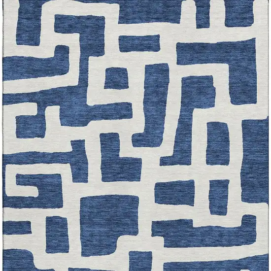 Navy Blue And Ivory Abstract Geometric Washable Area Rug With UV Protection Photo 3