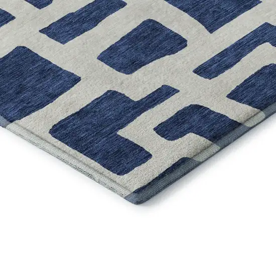 Navy Blue And Ivory Abstract Geometric Washable Area Rug With UV Protection Photo 8