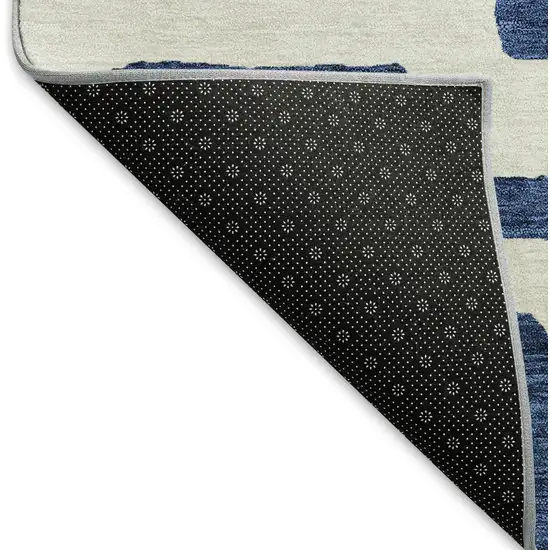 Navy Blue And Ivory Abstract Geometric Washable Area Rug With UV Protection Photo 7