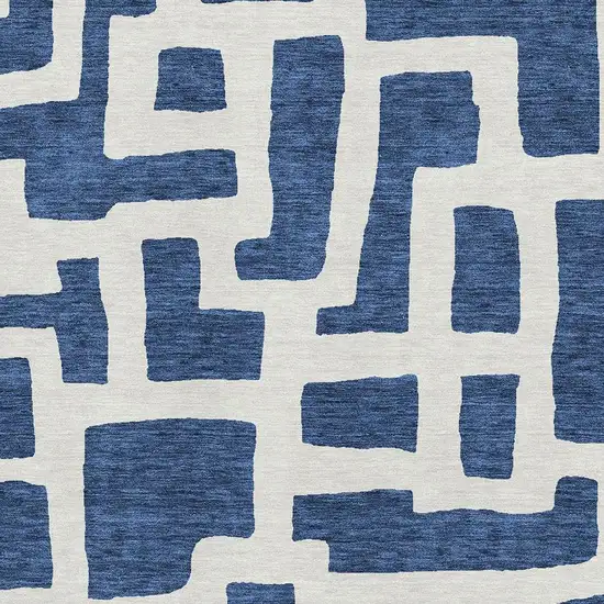Navy Blue And Ivory Abstract Geometric Washable Area Rug With UV Protection Photo 3