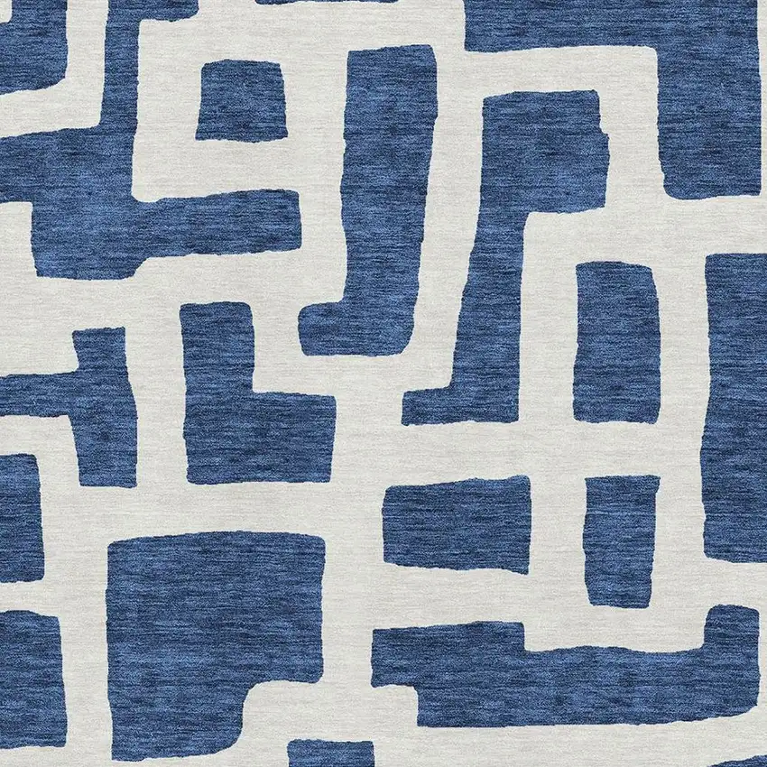 Navy Blue And Ivory Abstract Geometric Washable Area Rug With UV Protection Photo 3