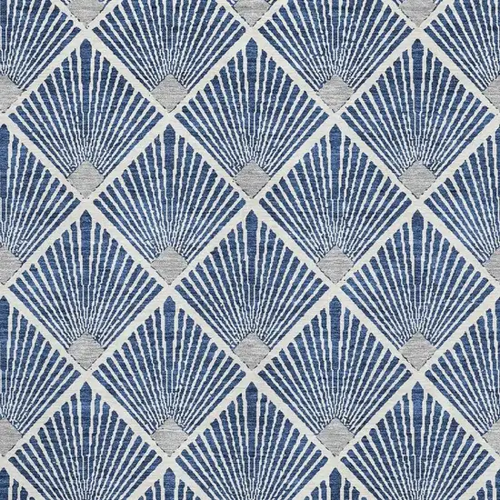 Navy Blue And Ivory Abstract Geometric Washable Area Rug With UV Protection Photo 3