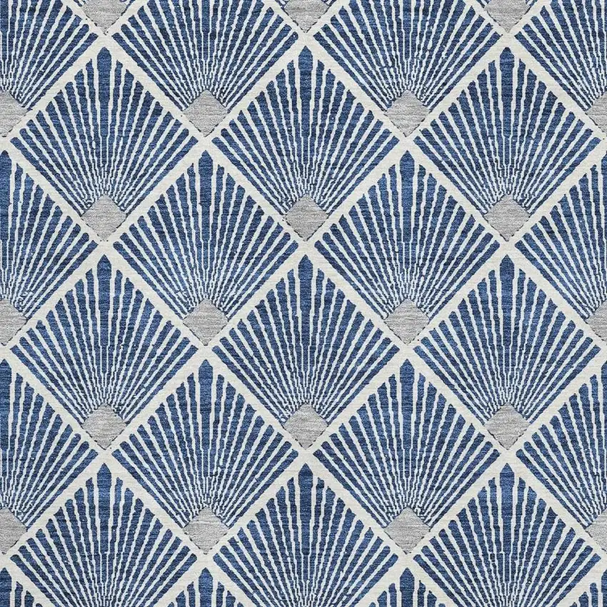 Navy Blue And Ivory Abstract Geometric Washable Area Rug With UV Protection Photo 3