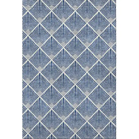 Navy Blue And Ivory Abstract Geometric Washable Area Rug With UV Protection Photo 4
