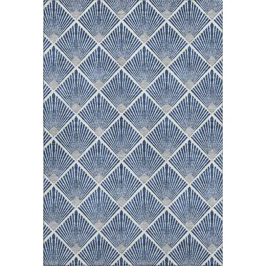 Navy Blue And Ivory Abstract Geometric Washable Area Rug With UV Protection Photo 1