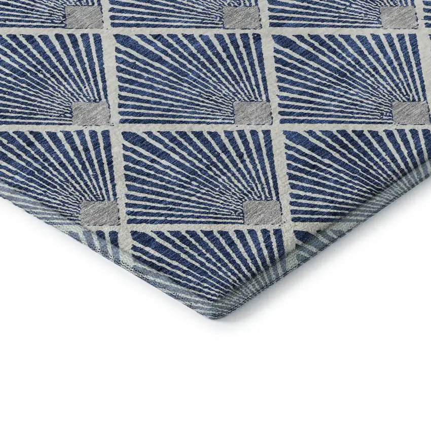Navy Blue And Ivory Abstract Geometric Washable Area Rug With UV Protection Photo 8