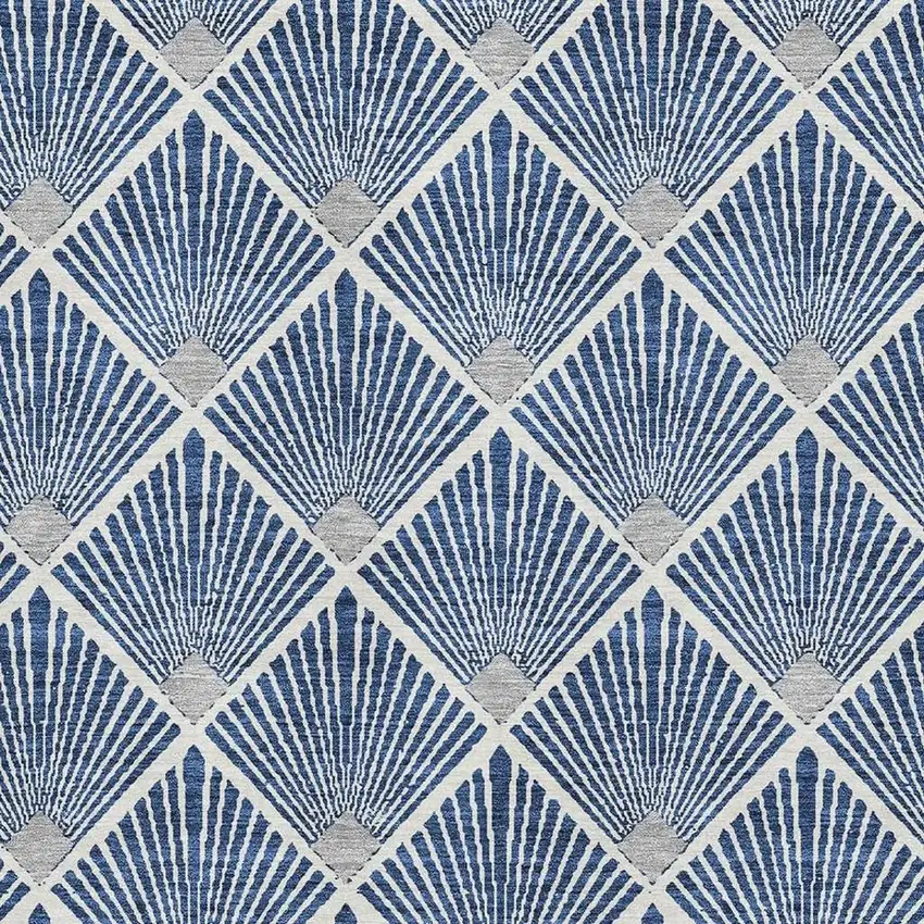 Navy Blue And Ivory Abstract Geometric Washable Area Rug With UV Protection Photo 3