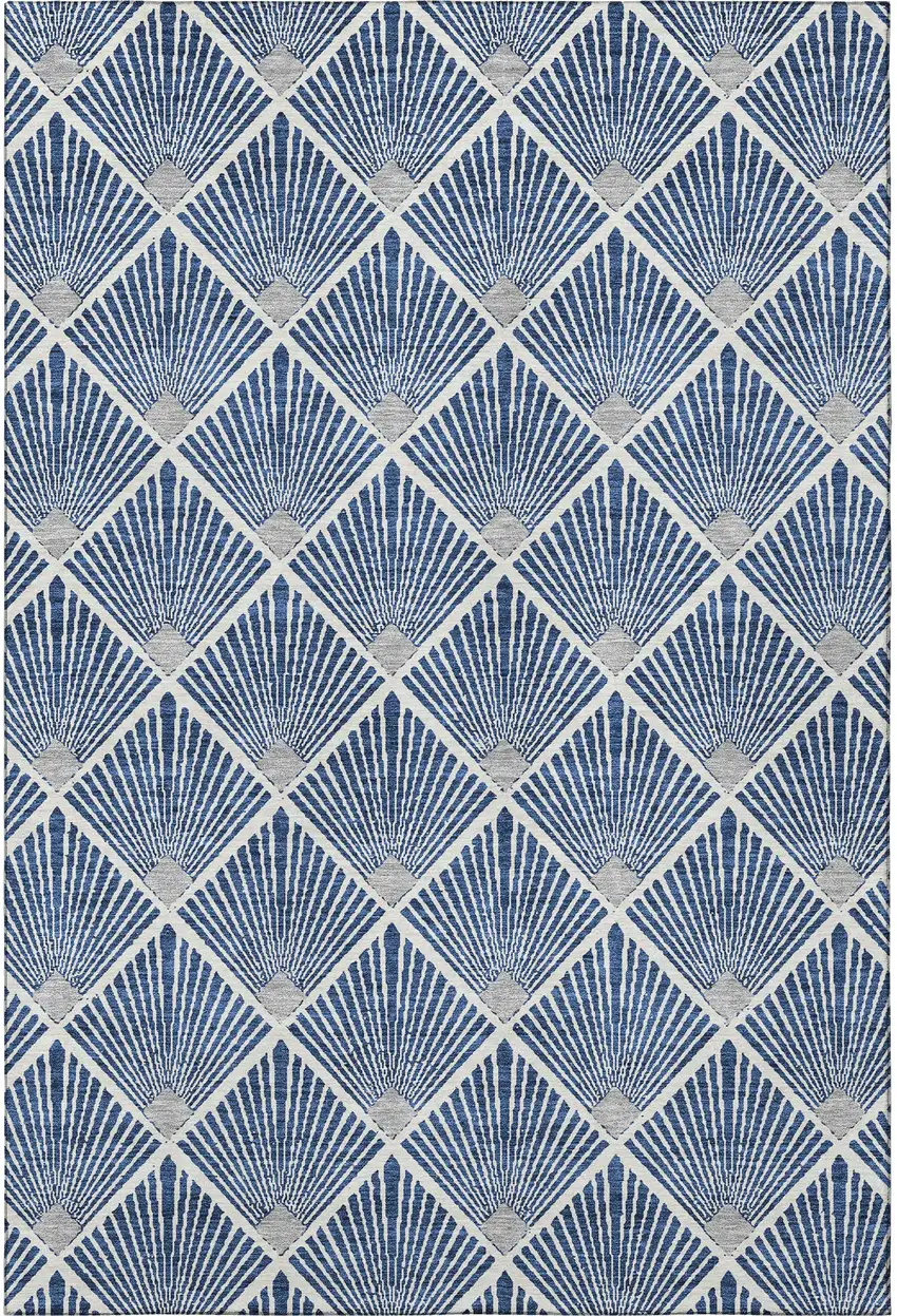 Navy Blue And Ivory Abstract Geometric Washable Area Rug With UV Protection Photo 4