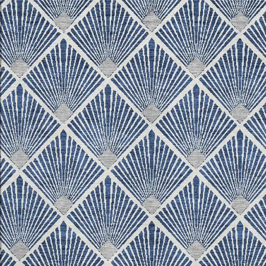 Navy Blue And Ivory Abstract Geometric Washable Area Rug With UV Protection Photo 3