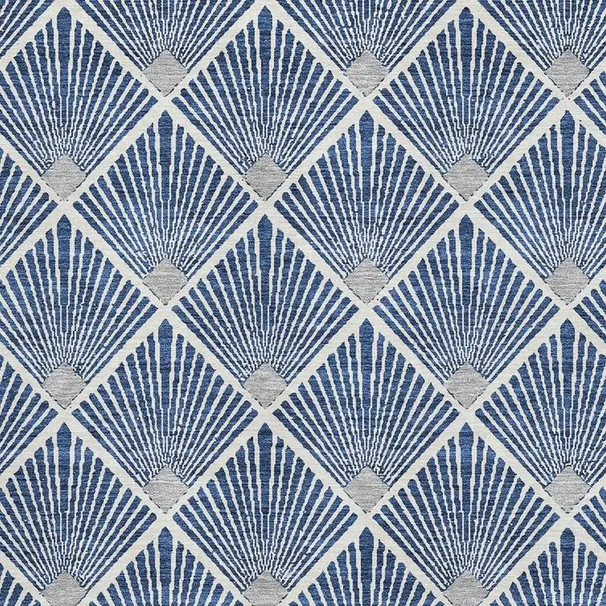 Navy Blue And Ivory Abstract Geometric Washable Area Rug With UV Protection Photo 3