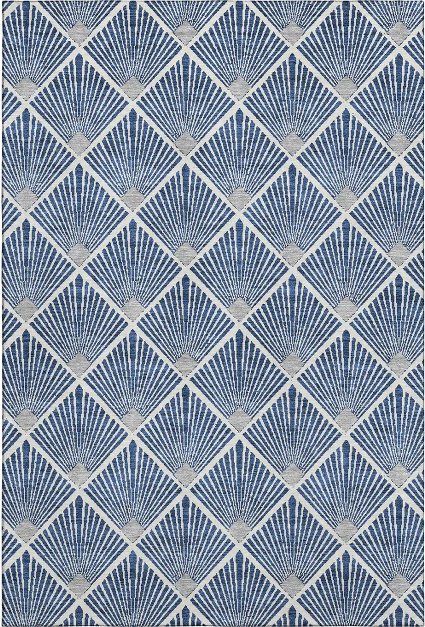 Navy Blue And Ivory Abstract Geometric Washable Area Rug With UV Protection Photo 1