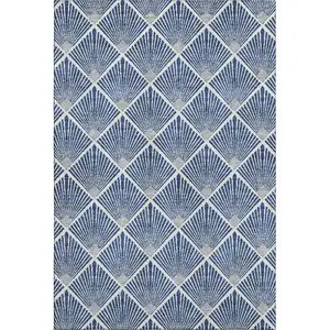 Photo of Navy Blue And Ivory Abstract Geometric Washable Area Rug With UV Protection