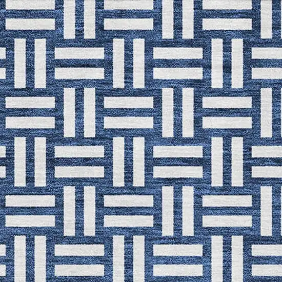Navy Blue And Ivory Abstract Geometric Washable Area Rug With UV Protection Photo 5