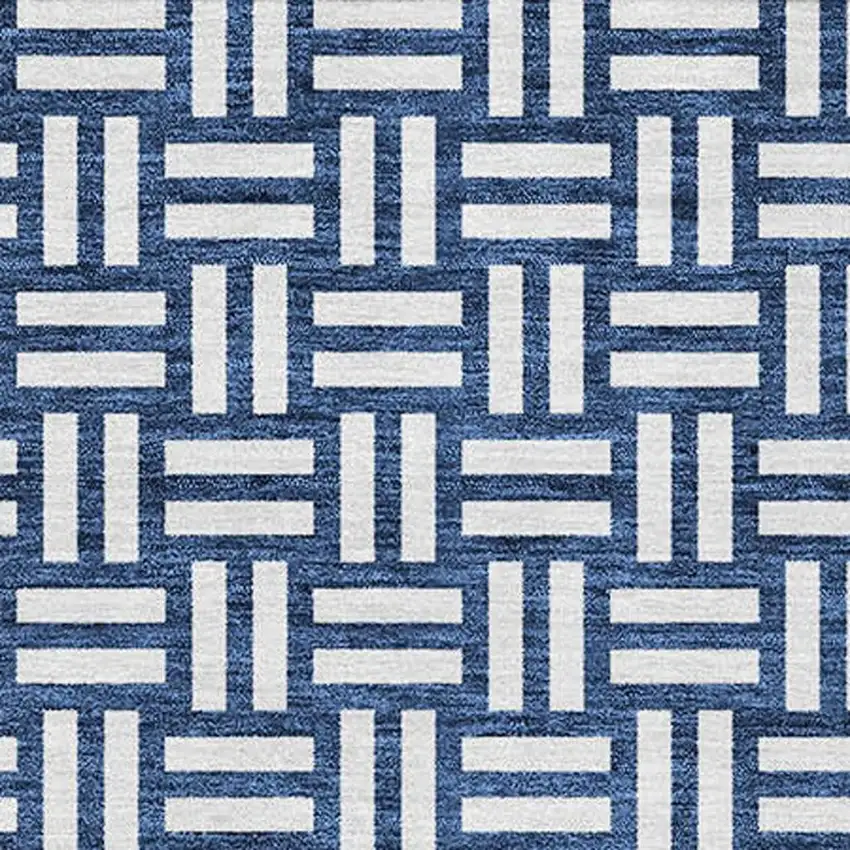 Navy Blue And Ivory Abstract Geometric Washable Area Rug With UV Protection Photo 5