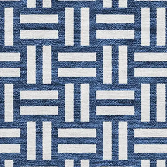 Navy Blue And Ivory Abstract Geometric Washable Area Rug With UV Protection Photo 4