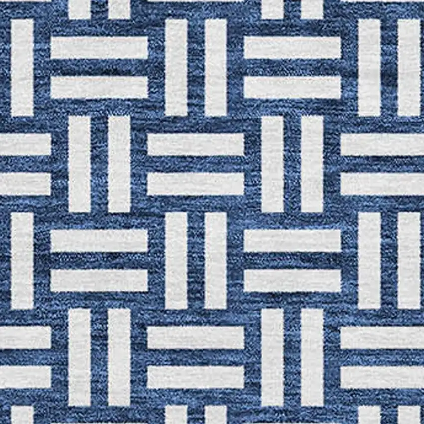 Navy Blue And Ivory Abstract Geometric Washable Area Rug With UV Protection Photo 4