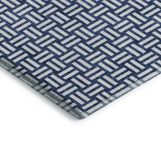 Navy Blue And Ivory Abstract Geometric Washable Area Rug With UV Protection Photo 3