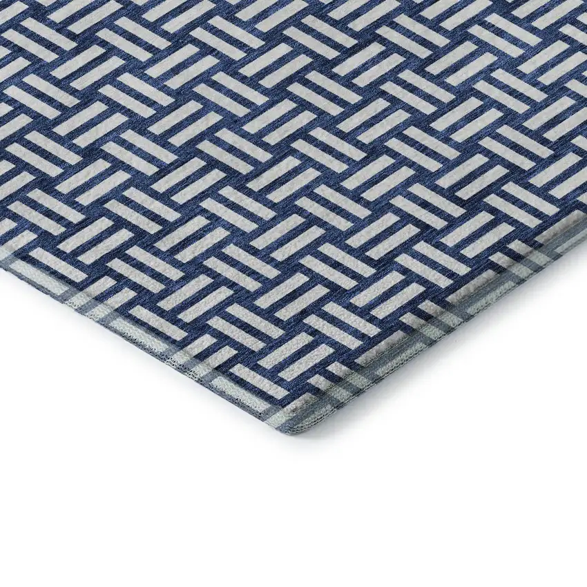 Navy Blue And Ivory Abstract Geometric Washable Area Rug With UV Protection Photo 1
