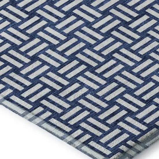Navy Blue And Ivory Abstract Geometric Washable Area Rug With UV Protection Photo 2