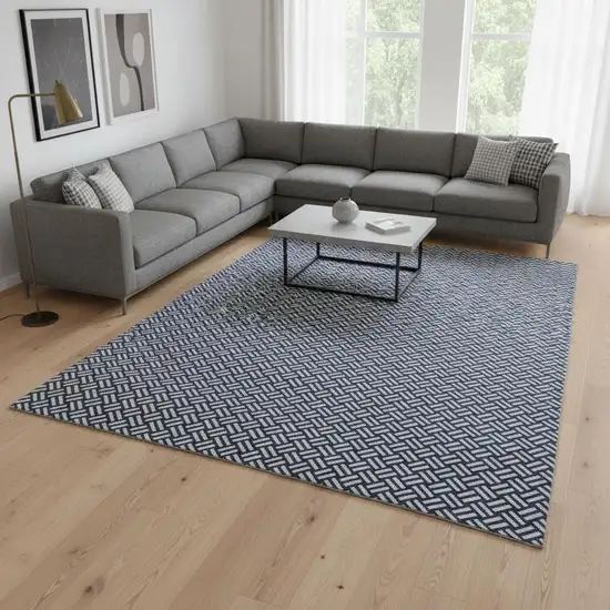 Navy Blue And Ivory Abstract Geometric Washable Area Rug With UV Protection Photo 2