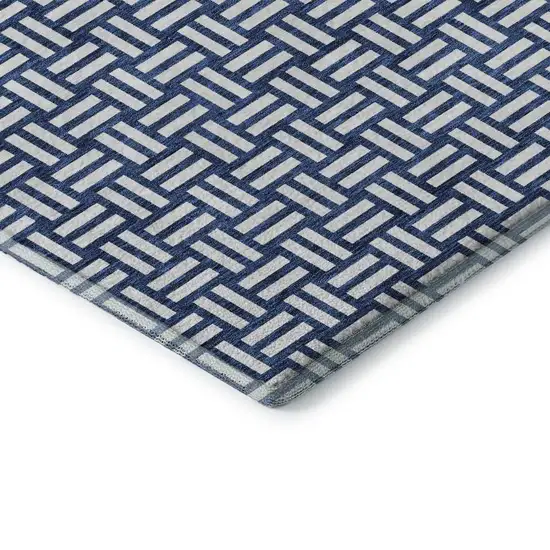 Navy Blue And Ivory Abstract Geometric Washable Area Rug With UV Protection Photo 1