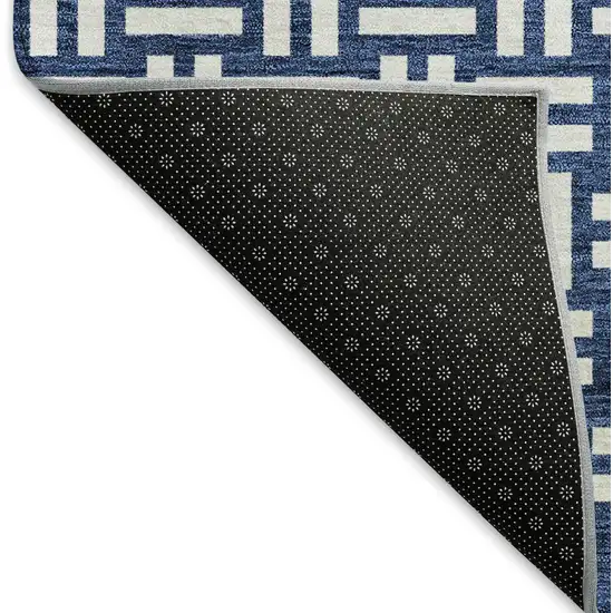 Navy Blue And Ivory Abstract Geometric Washable Area Rug With UV Protection Photo 7
