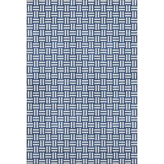 Navy Blue And Ivory Abstract Geometric Washable Area Rug With UV Protection Photo 6