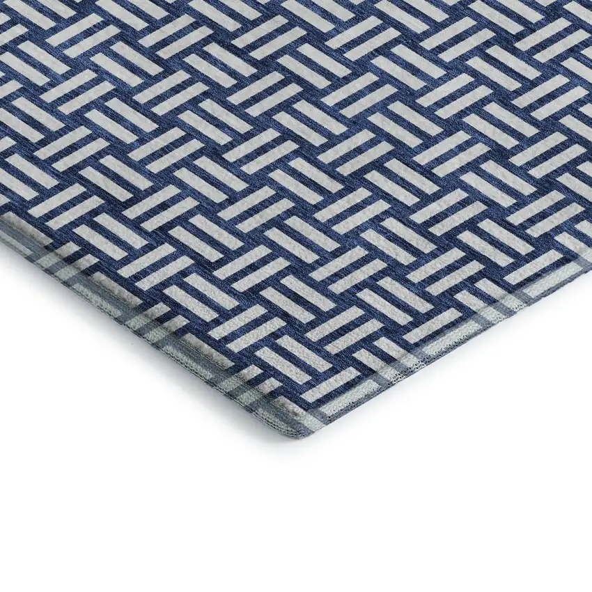 Navy Blue And Ivory Abstract Geometric Washable Area Rug With UV Protection Photo 3