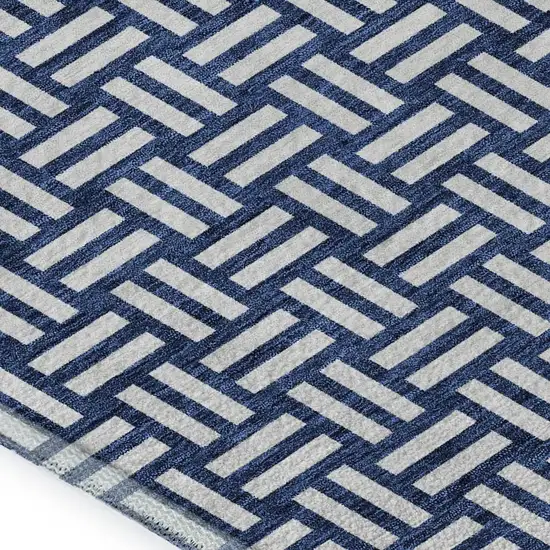 Navy Blue And Ivory Abstract Geometric Washable Area Rug With UV Protection Photo 2