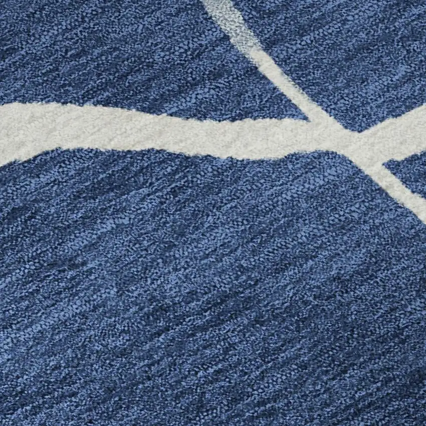 Navy Blue And Ivory Abstract Geometric Washable Area Rug With UV Protection Photo 2