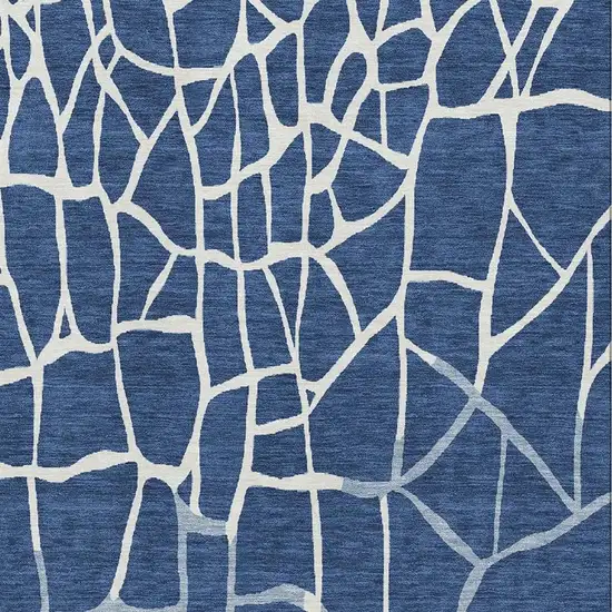 Navy Blue And Ivory Abstract Geometric Washable Area Rug With UV Protection Photo 3