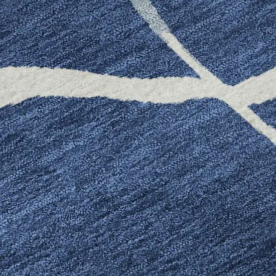 Navy Blue And Ivory Abstract Geometric Washable Area Rug With UV Protection Photo 3