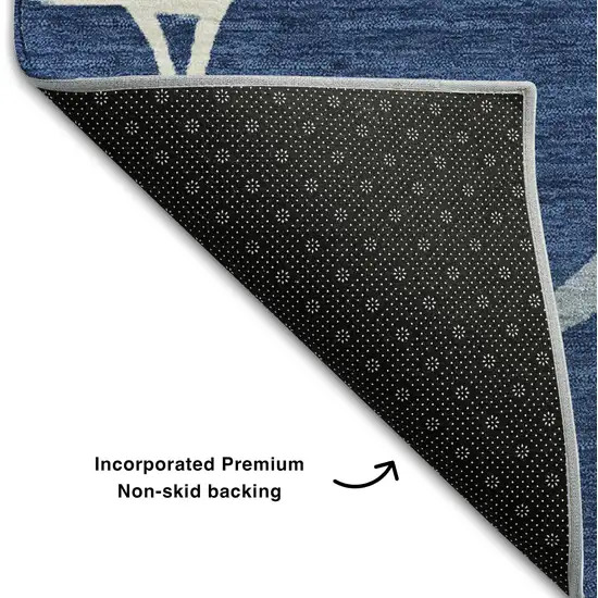 Navy Blue And Ivory Abstract Geometric Washable Area Rug With UV Protection Photo 7