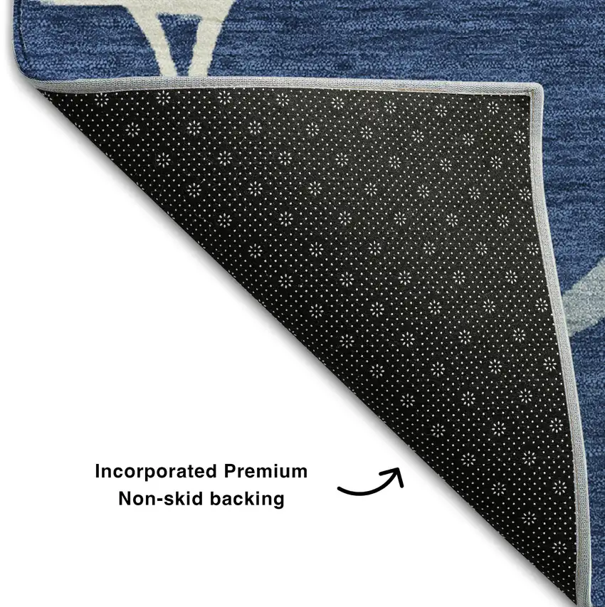 Navy Blue And Ivory Abstract Geometric Washable Area Rug With UV Protection Photo 7