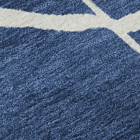 Navy Blue And Ivory Abstract Geometric Washable Area Rug With UV Protection Photo 2