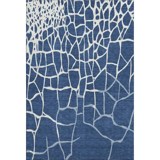 Navy Blue And Ivory Abstract Geometric Washable Area Rug With UV Protection Photo 6