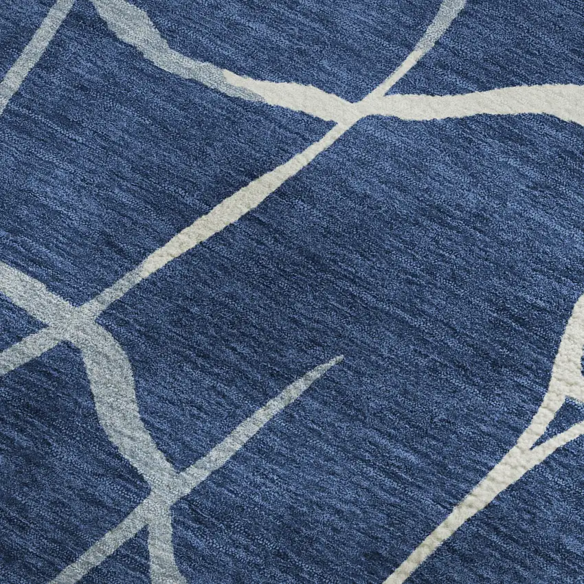 Navy Blue And Ivory Abstract Geometric Washable Area Rug With UV Protection Photo 3