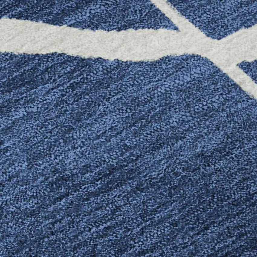 Navy Blue And Ivory Abstract Geometric Washable Area Rug With UV Protection Photo 2