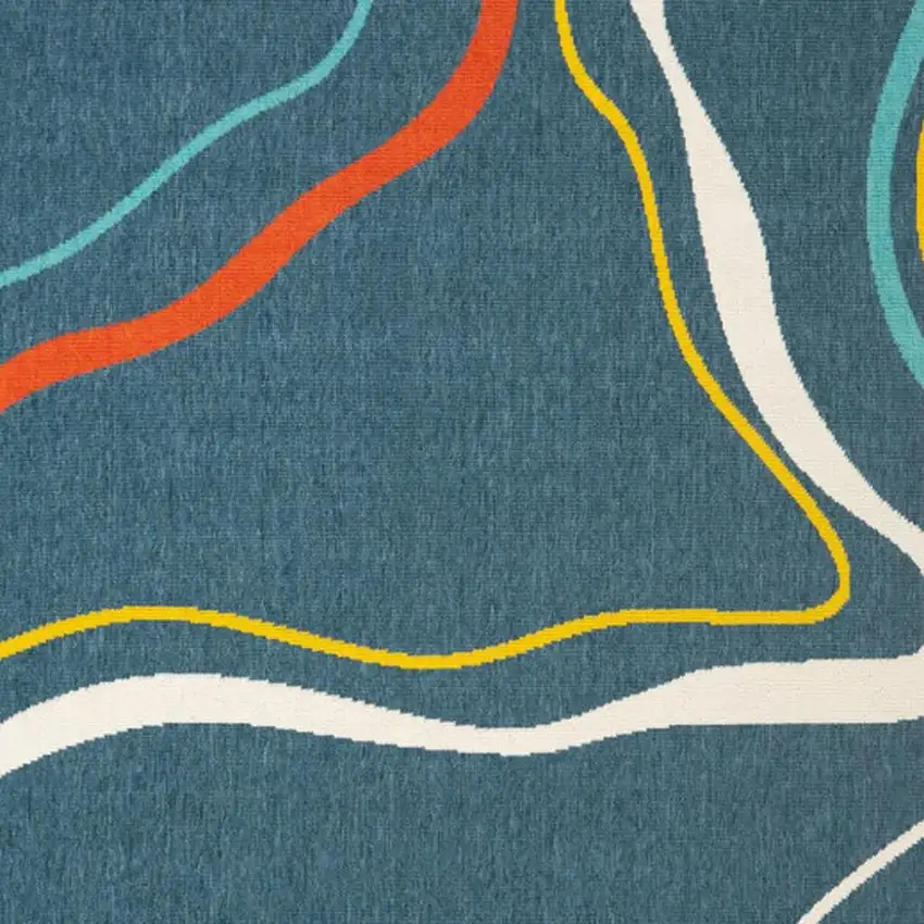 Navy Blue And Ivory Abstract Square Rug Photo 4