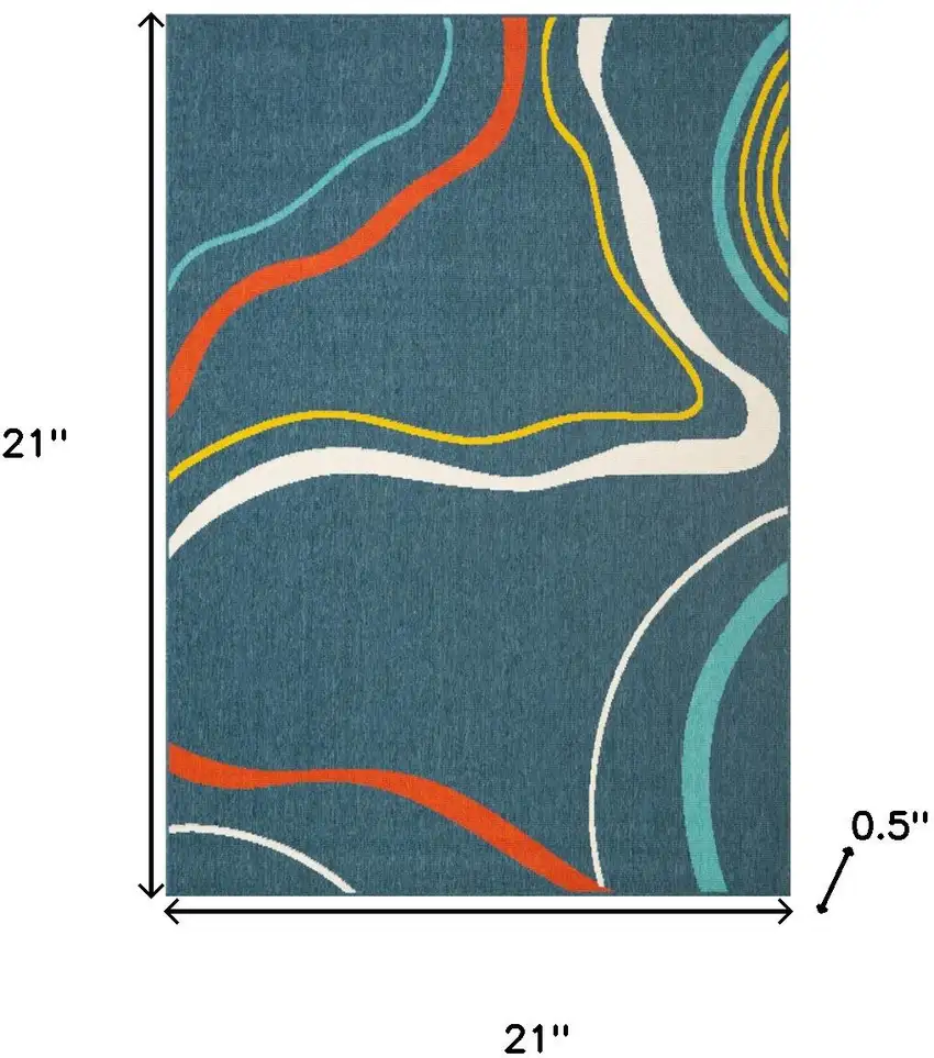 Navy Blue And Ivory Abstract Square Rug Photo 3