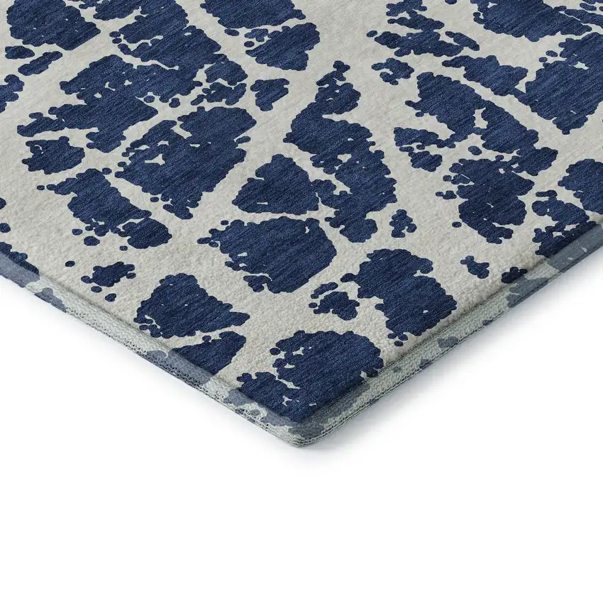 Navy Blue And Ivory Abstract Washable Area Rug With UV Protection Photo 9