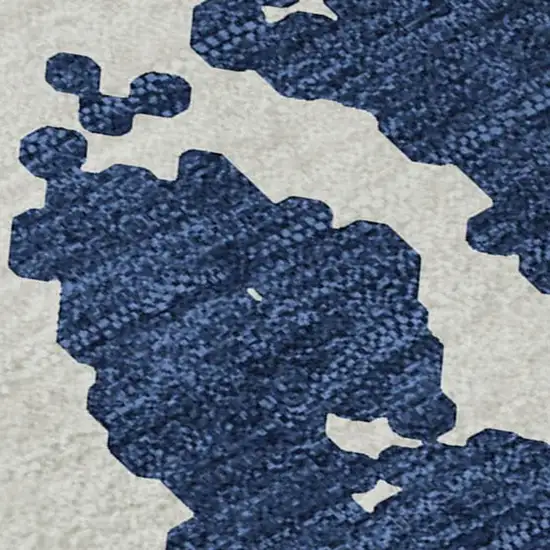Navy Blue And Ivory Abstract Washable Area Rug With UV Protection Photo 5