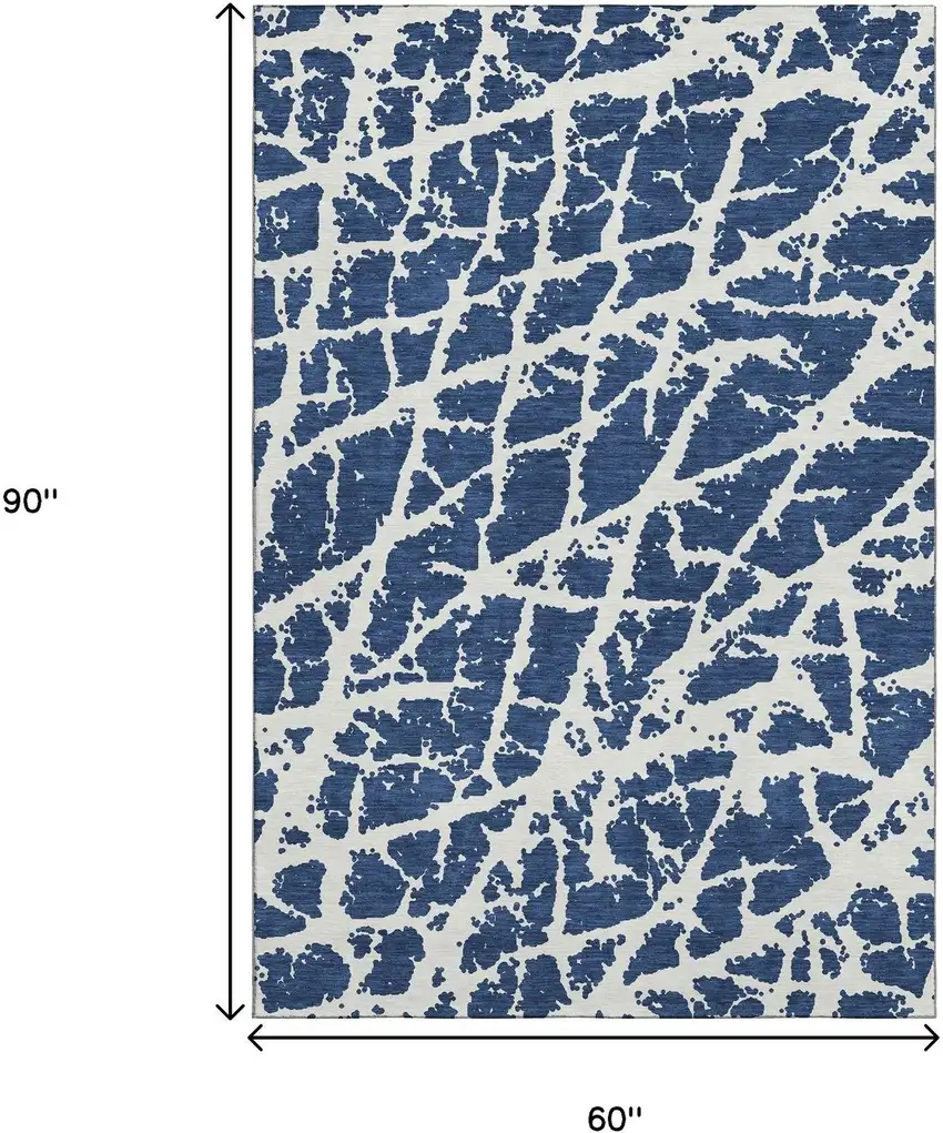 Navy Blue And Ivory Abstract Washable Area Rug With UV Protection Photo 3