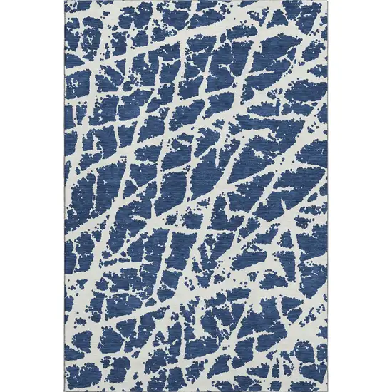 Navy Blue And Ivory Abstract Washable Area Rug With UV Protection Photo 6