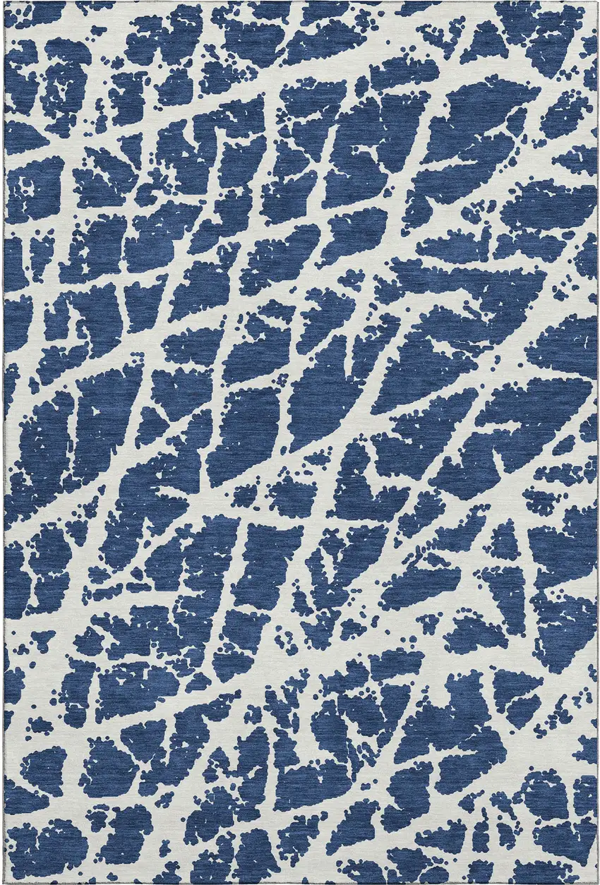 Navy Blue And Ivory Abstract Washable Area Rug With UV Protection Photo 6